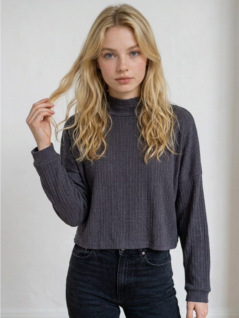 Lucky Brand Charcoal Ribbed Knit Sweater